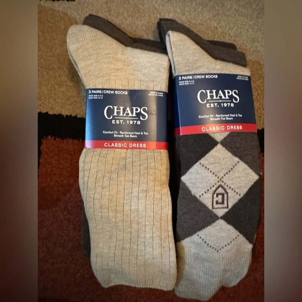 Chaps Classic Dress Argyle Crew Socks &   Ribbed Crew Socks 3 Pack Each